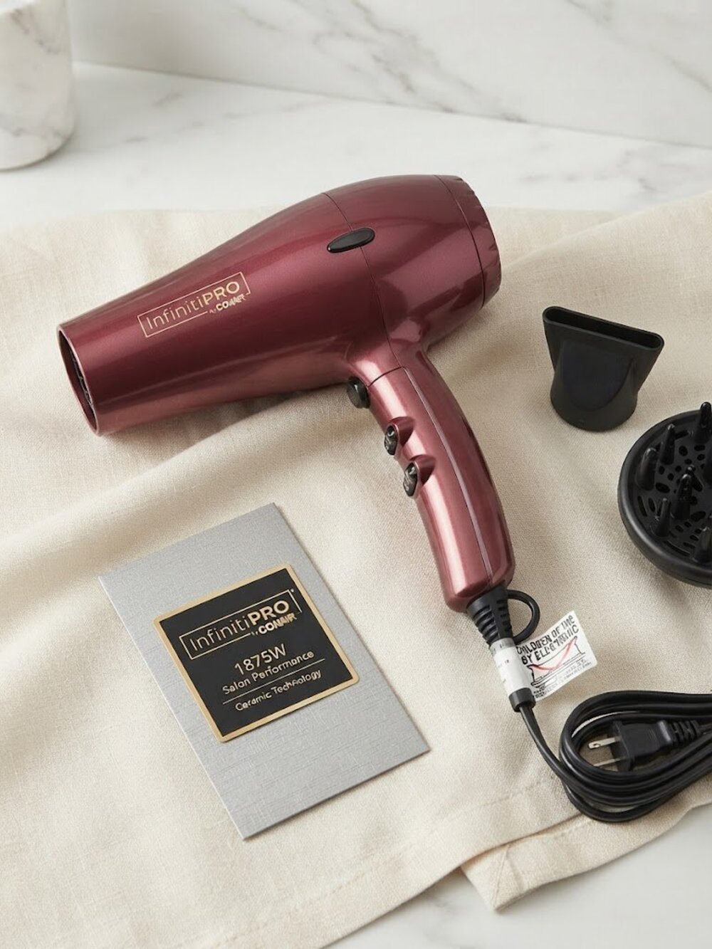 InfinitiPRO by Conair 1875W Salon Performance Hair Dryer – Metallic Burgundy
